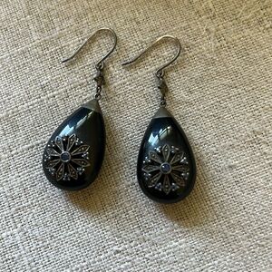 Genuine Miriam Salat earrings, black resin, crystal, sterling